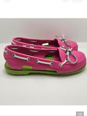 Crocs Moccasin Loafers Pink & Green Size 4